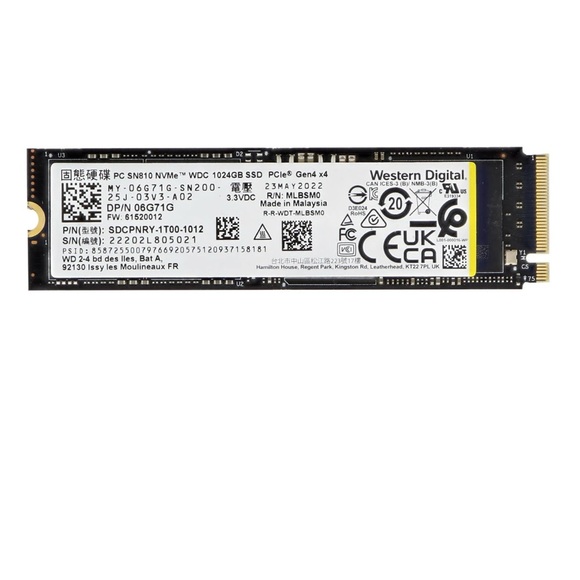 Western Digital SN810 series PCIE Gen4 x4 1TB M.2 2280 form factor SSD NVME - Picture 1 of 3